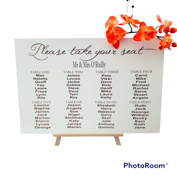 Engraved Wedding seating plan