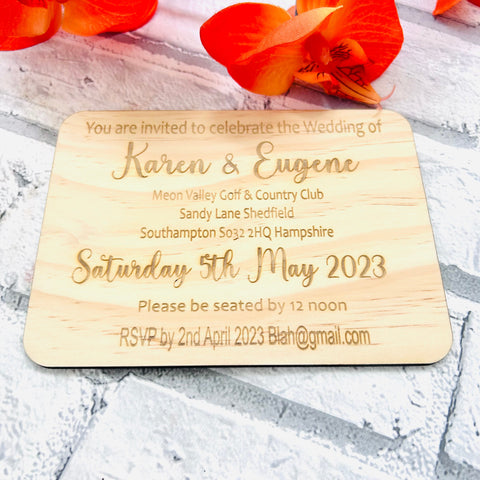 Wooden engraved wedding invites set of 20