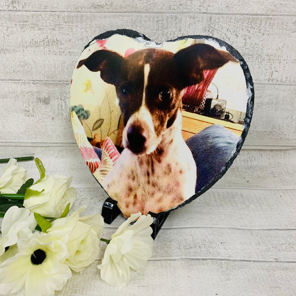 heart shaped rock slate picture of my late dog 