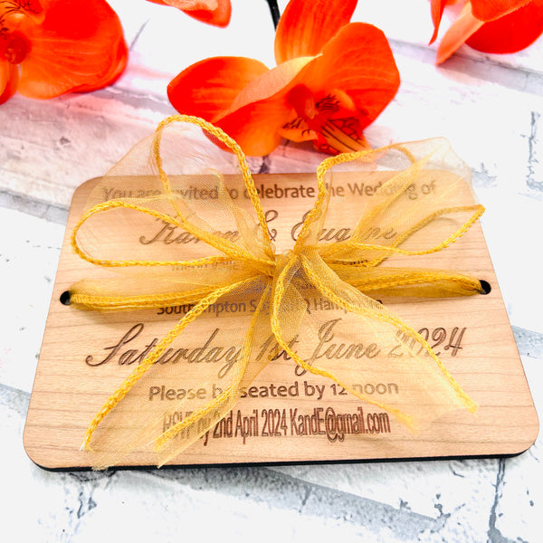 Wooden engraved wedding invites set of 10