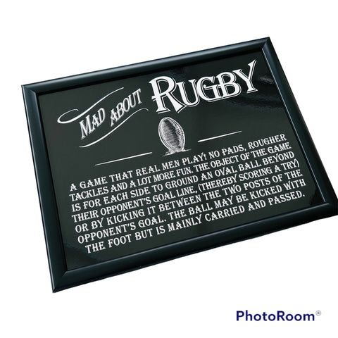 Mad about rugby cushioned lap tray