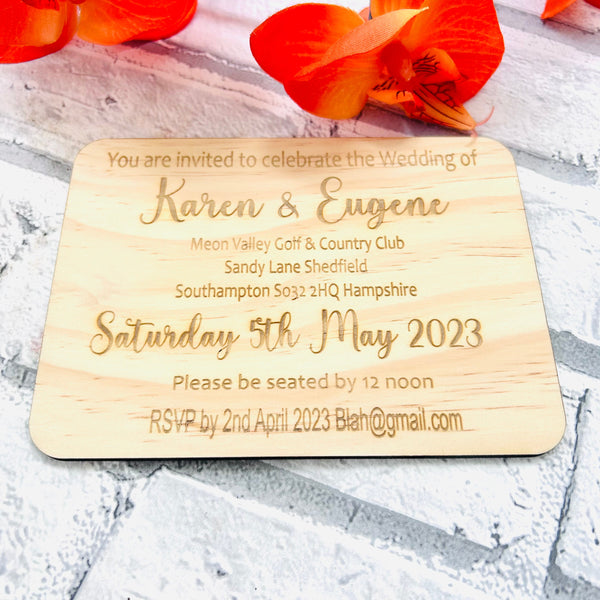 Wooden engraved wedding invites set 30