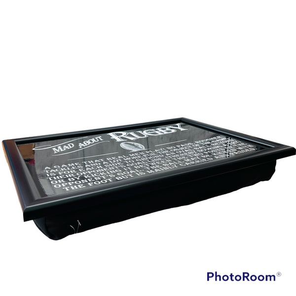 Mad about rugby cushioned lap tray